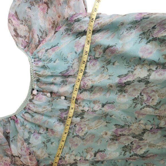 Floral Sheer Bell Sleeve Pleated Blouse Rose Pastel fairy‎ Small Romantic - Picture 10 of 16